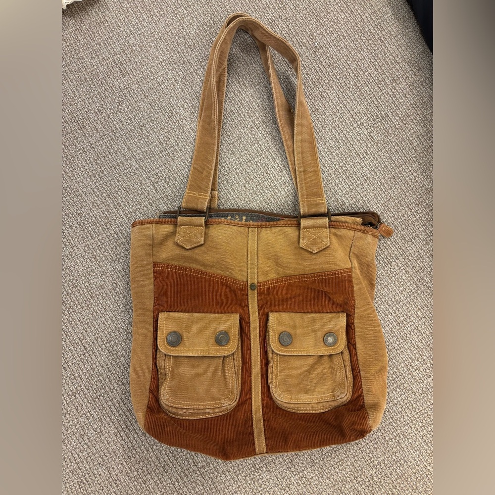 Levi’s Y2K Canvas & Corduroy Utility Tote Bag – Brown/Tan – Cargo Pockets